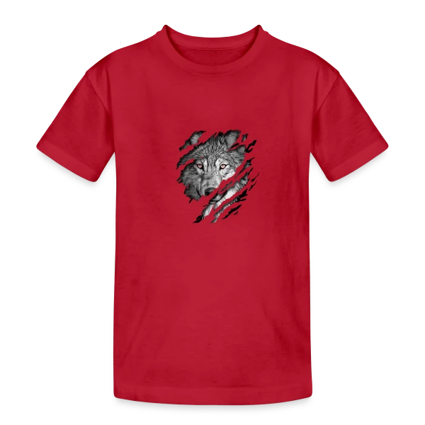 Loup Déchiré Yeux Rouges sur T-shirt coton épais ado