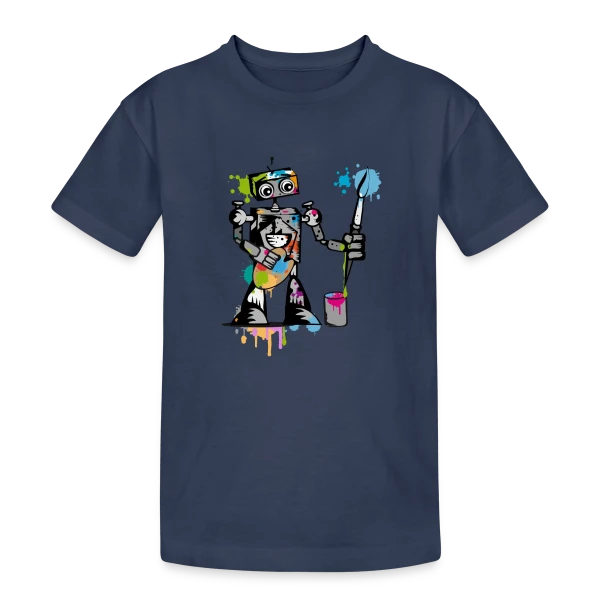 Le Robot Artiste au Pinceau sur T-shirt coton épais ado