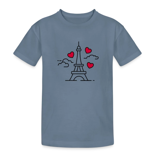 Tour Eiffel Cœurs Volants sur T-shirt coton épais ado