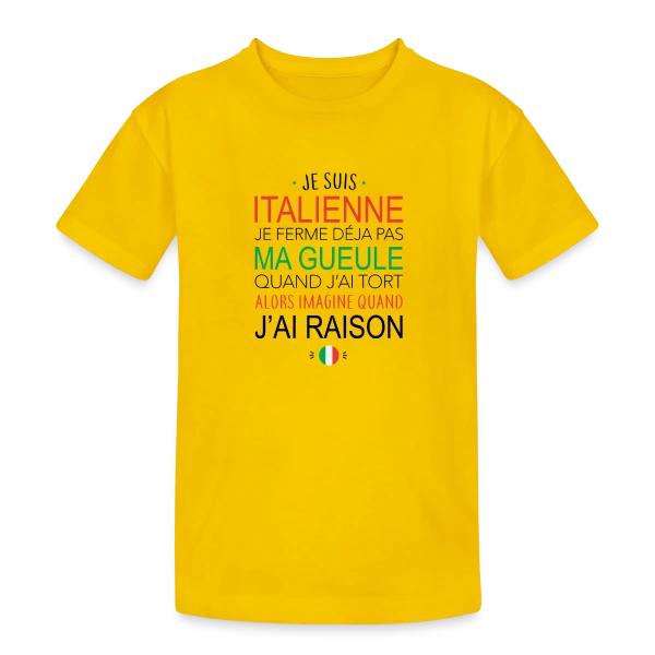 "Italienne : Ma Voix, Ma Loi" sur T-shirt coton épais ado