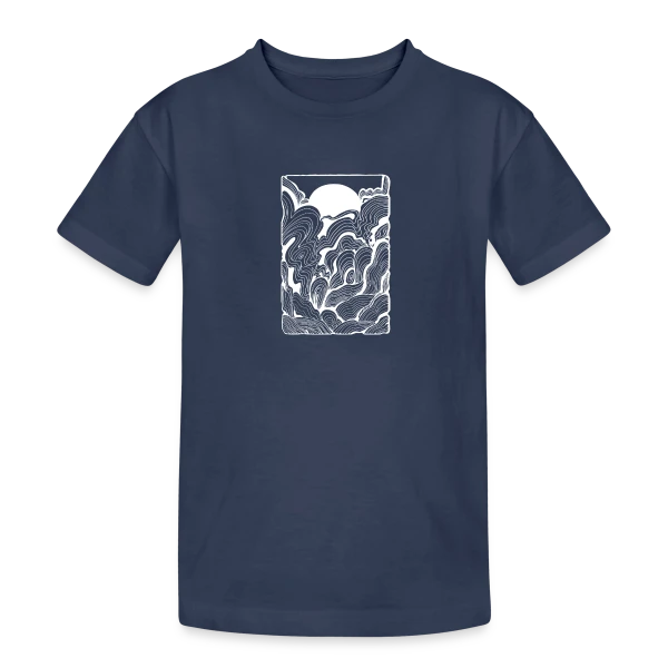 Doodle Océan au Lever du Soleil sur T-shirt coton épais ado