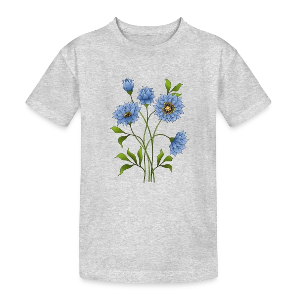 Éclat Floral Bleu sur T-shirt coton épais ado