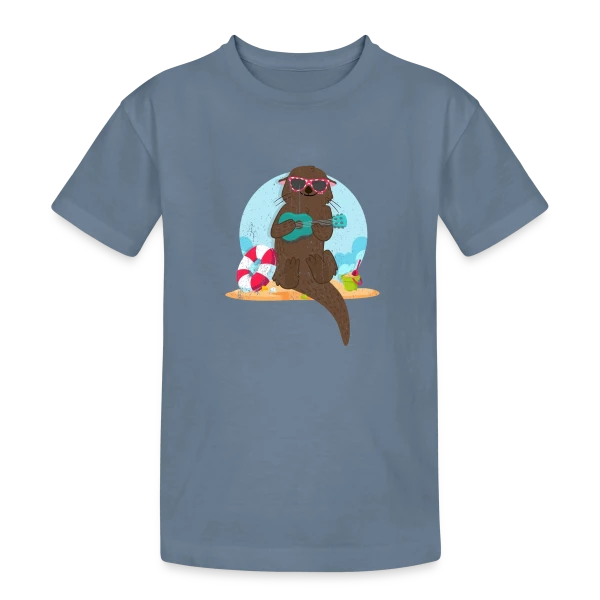 Loutre Musicienne Plage sur T-shirt coton épais ado