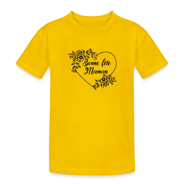 Bonne Fête Maman : Cœur Fleuri Éternel sur T-shirt coton épais ado