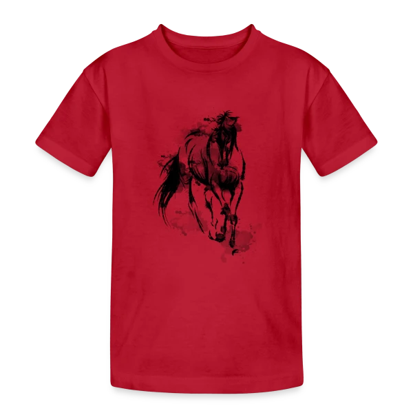 Cheval Galop Aquarelle sur T-shirt coton épais ado