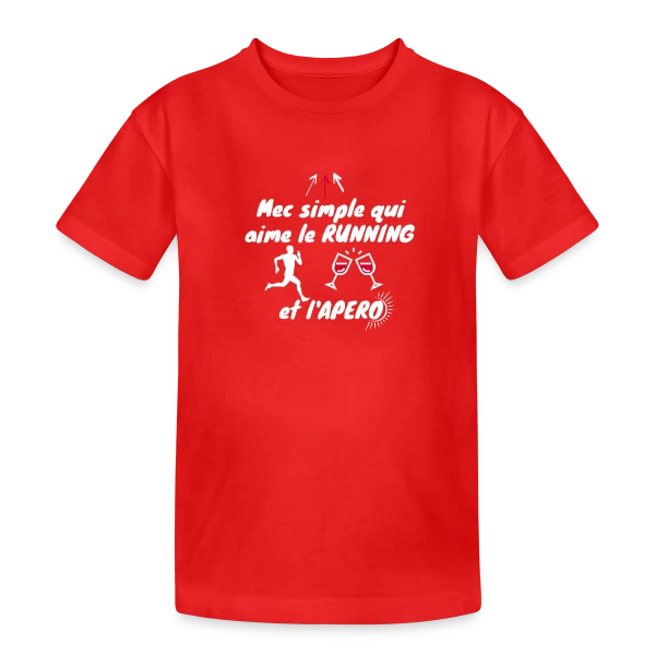 Mec Simple Aime Running et Apéro - Cadeau Runner Humour sur T-shirt coton épais ado