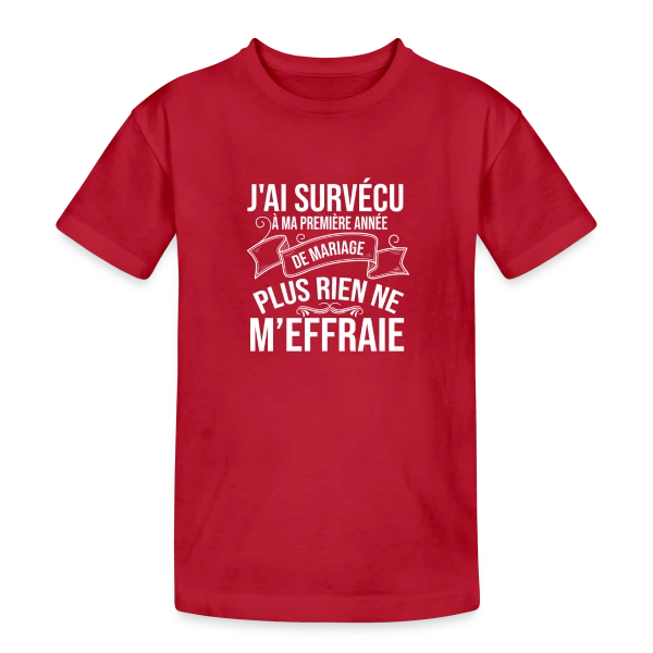 1 An de Mariage - J'ai Survécu ! Humour Couple sur T-shirt coton épais ado