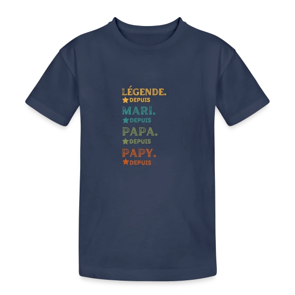 Légende Personnalisée : Mari, Papa, Papy Depuis [Année] sur T-shirt coton épais ado