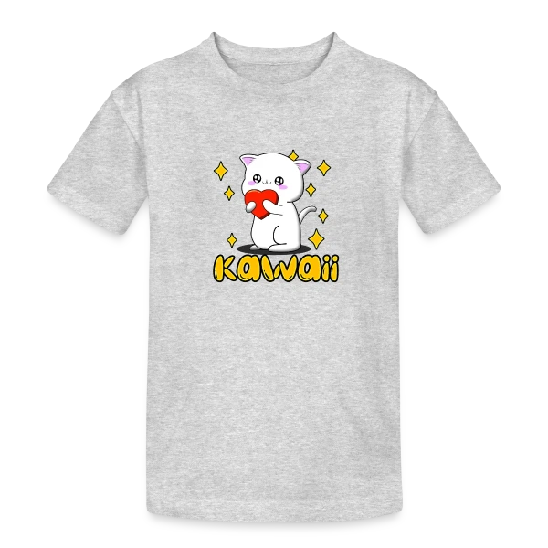 Chat Kawaii Cœur Scintillant sur T-shirt coton épais ado