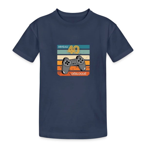 Anniversaire 40 Ans Gamer Niveau 40 Humour sur T-shirt coton épais ado