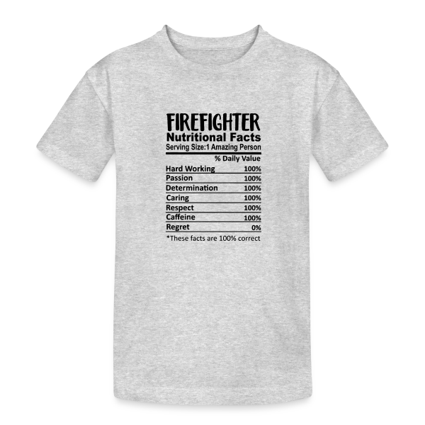 Valeurs Nutritionnelles Pompier sur T-shirt coton épais ado