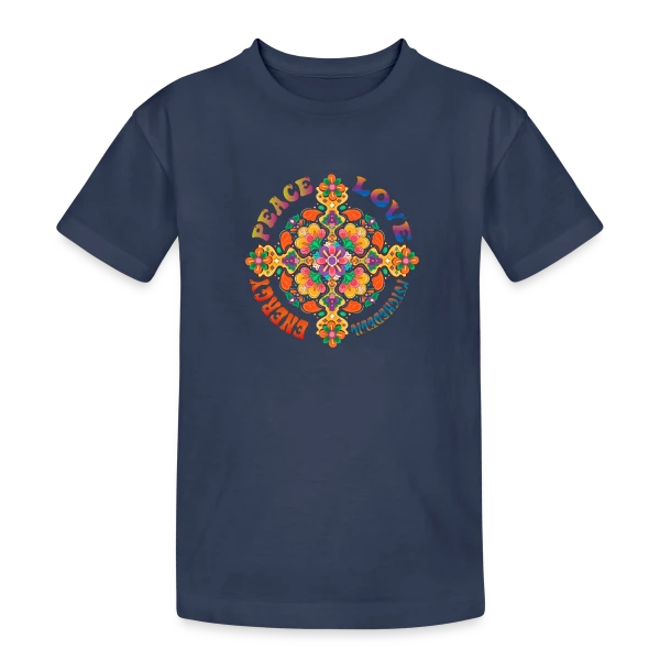 Mandala Psychédélique Peace Love sur T-shirt coton épais ado