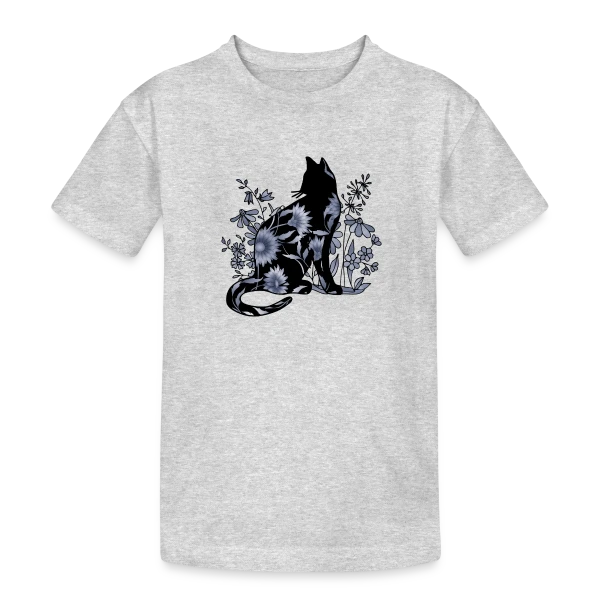 Chat Fleuri Élégant sur T-shirt coton épais ado