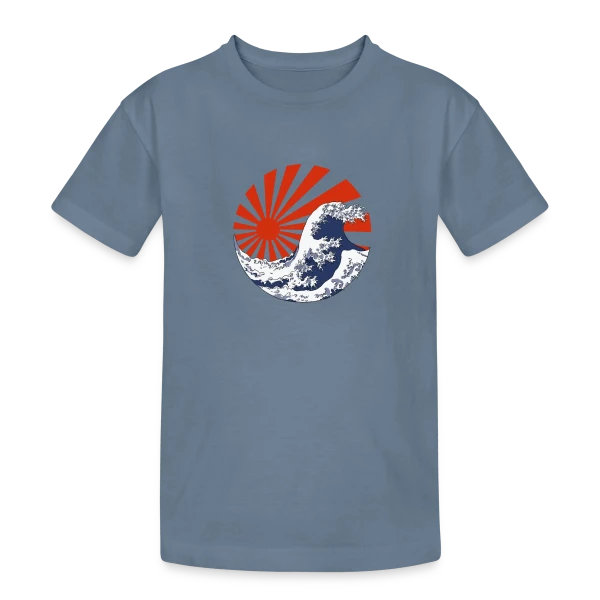 La Grande Vague de Kanagawa & Soleil Levant Yin-Yang sur T-shirt coton épais ado