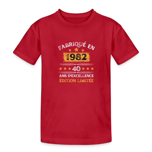 40 Ans Anniversaire : Fabriqué en 1982 Édition Vintage sur T-shirt coton épais ado