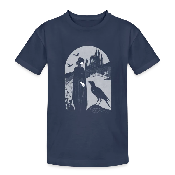 Corbeau et Château Gothique Mystérieux sur T-shirt coton épais ado