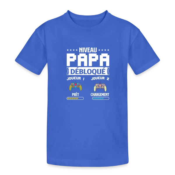 Niveau Papa Débloqué : T-shirt Futur Papa Gamer sur T-shirt coton épais ado