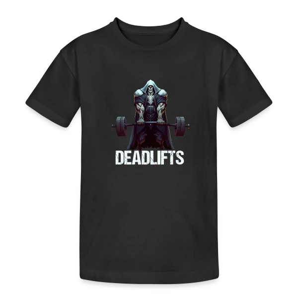 Squelette Ironique : Deadlifts et Fitness Rigolo sur T-shirt coton épais ado