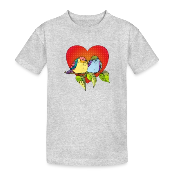 Oiseaux Amoureux Cœur sur T-shirt coton épais ado