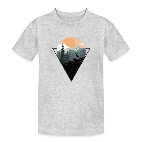 Paysage Montagne Cerf Géométrique sur T-shirt coton épais ado