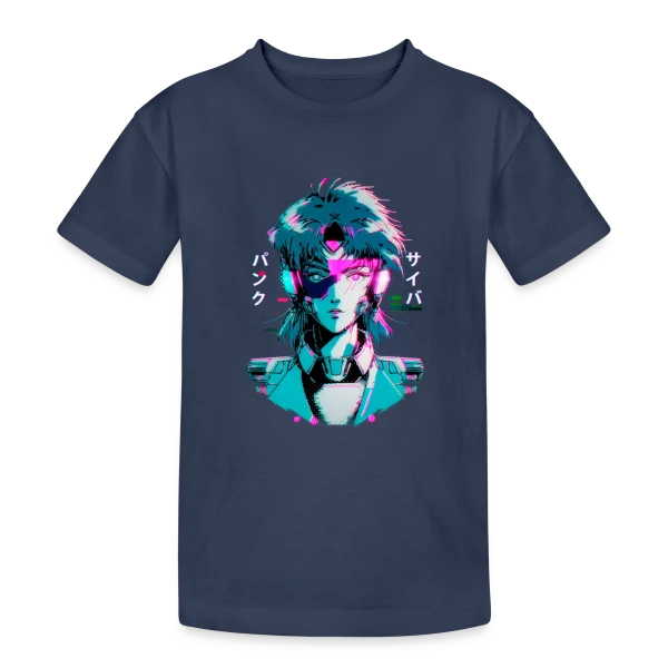 Cyberpunk Anime Girl : Esthétique Glitch Années 80 sur T-shirt coton épais ado
