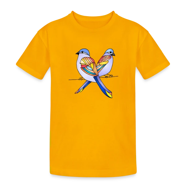 Duo Oiseaux Colorés sur T-shirt coton épais ado