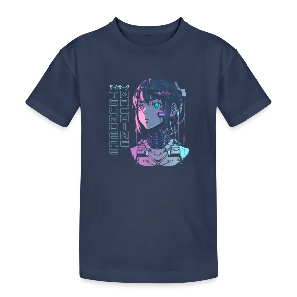 Tsundere Cyborg Neon Glitch Anime sur T-shirt coton épais ado