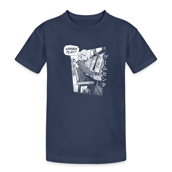 Fille Anime en Arcade Rétro - Wanna Play ? sur T-shirt coton épais ado