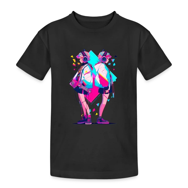 Jumelles Anime Rétro Neon 80s/90s Musique sur T-shirt coton épais ado