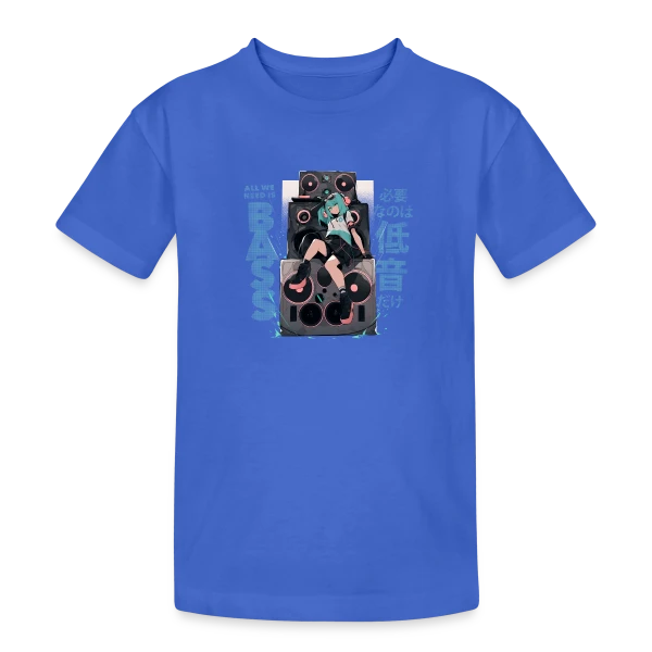 Fille Anime et Tour de Haut-parleurs - All We Need is Bass sur T-shirt coton épais ado