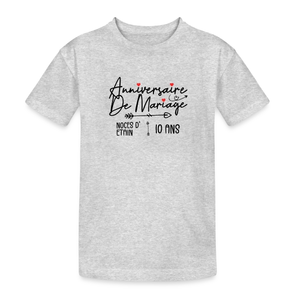 Anniversaire Mariage Noces Étain sur T-shirt coton épais ado