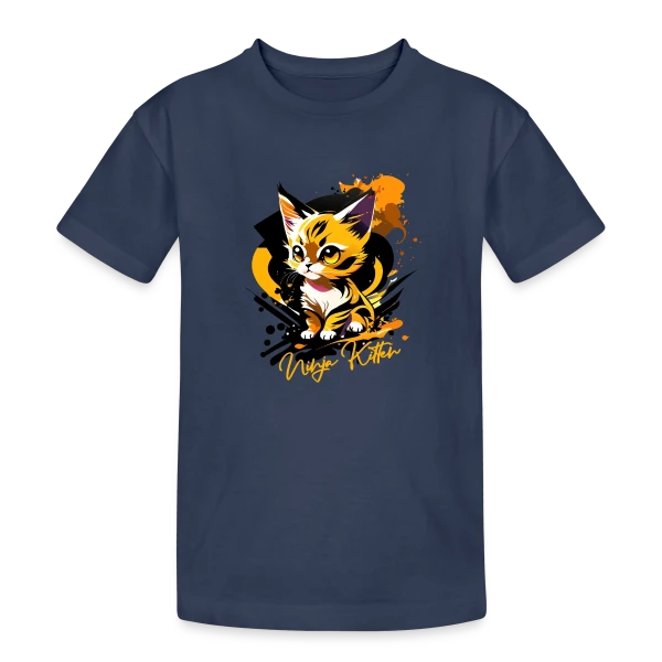 Chaton Ninja Urbain sur T-shirt coton épais ado