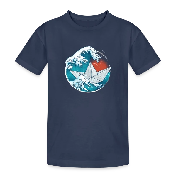 Bateau Origami dans la tempête sur T-shirt coton épais ado