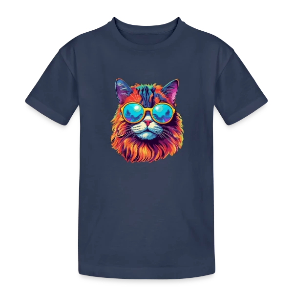 Chat Hippie Psychédélique sur T-shirt coton épais ado