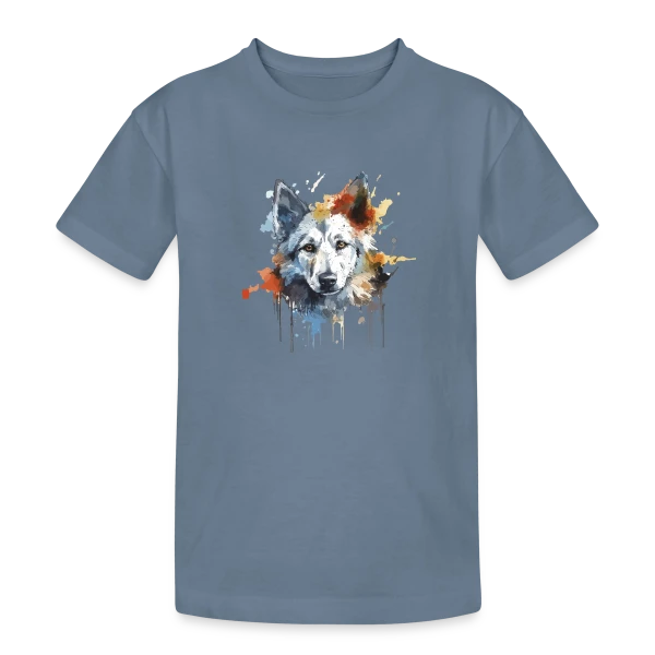 Loup Aquarelle Stylisé sur T-shirt coton épais ado