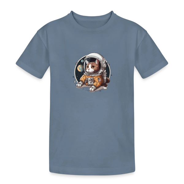 Chat Cosmonaute Aventure Spatiale sur T-shirt coton épais ado