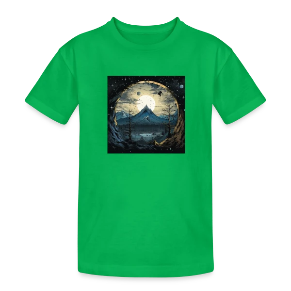 Paysage Montagneux sous la Lune sur T-shirt coton épais ado