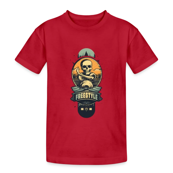 Skateboard Tête de Mort Rétro sur T-shirt coton épais ado