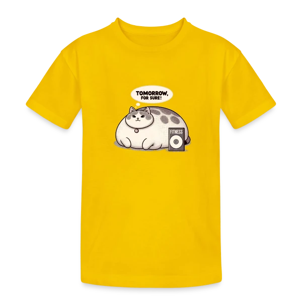 Le Chat Paresseux du Fitness : Demain, c'est sûr ! sur T-shirt coton épais ado