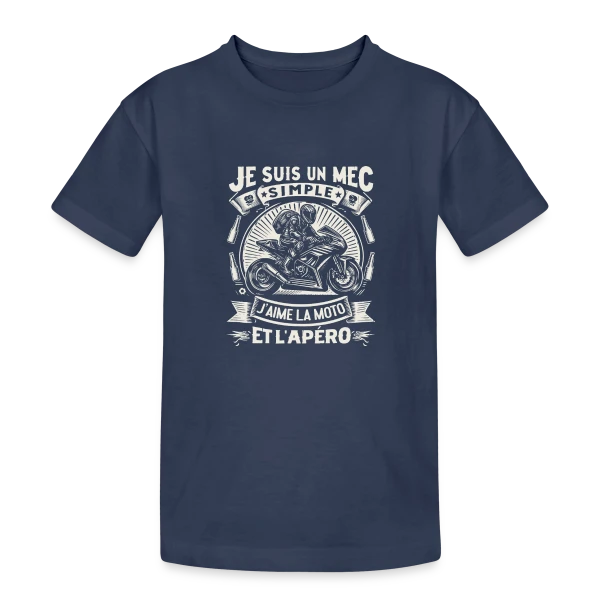 Humour Moto & Apéro - Pour Mec Simple sur T-shirt coton épais ado