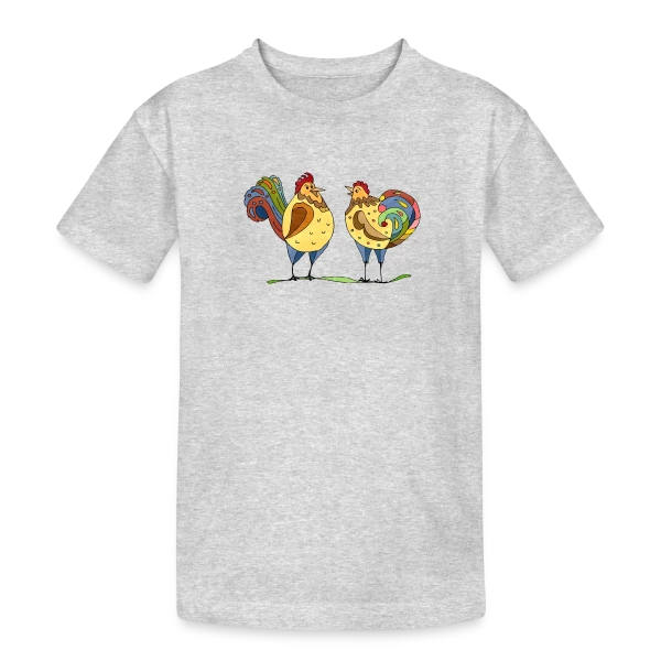 Duo Coq & Poule Champêtre sur T-shirt coton épais ado