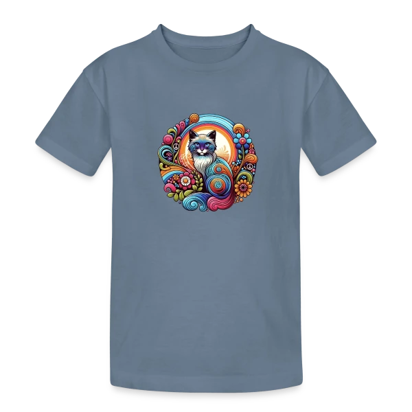 Chat Psychédélique Années 70 sur T-shirt coton épais ado