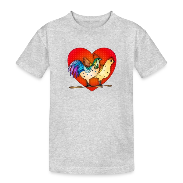 Duo Coq et Poule Champêtre sur T-shirt coton épais ado