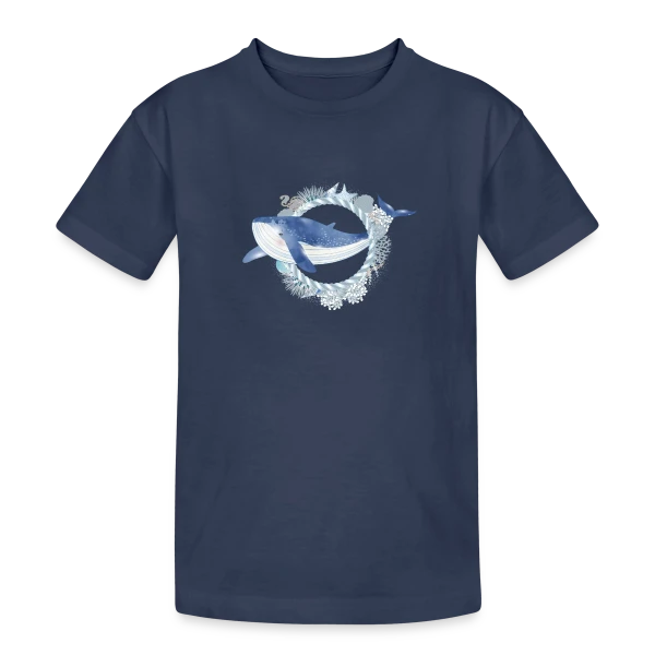 Baleine Bleue et Récif Corallien - Style Aquarelle sur T-shirt coton épais ado