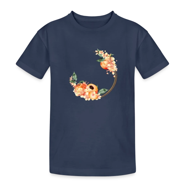 Pêche et Fleur en Couronne Tendance sur T-shirt coton épais ado