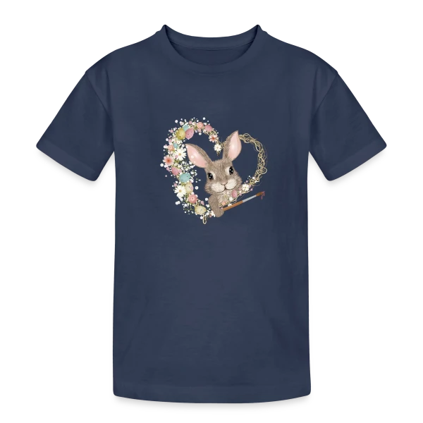 Lapin de Pâques Artiste : Cœur d'Œufs Pastel sur T-shirt coton épais ado