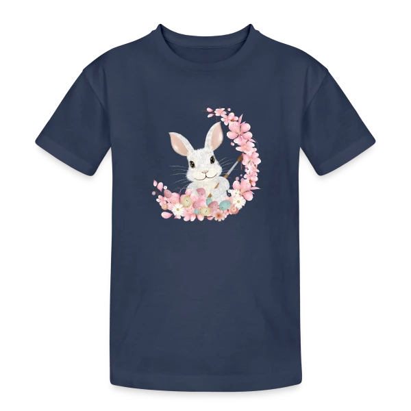 Lapin de Pâques Enchanteur: Fleurs et Pinceau Pastel sur T-shirt coton épais ado