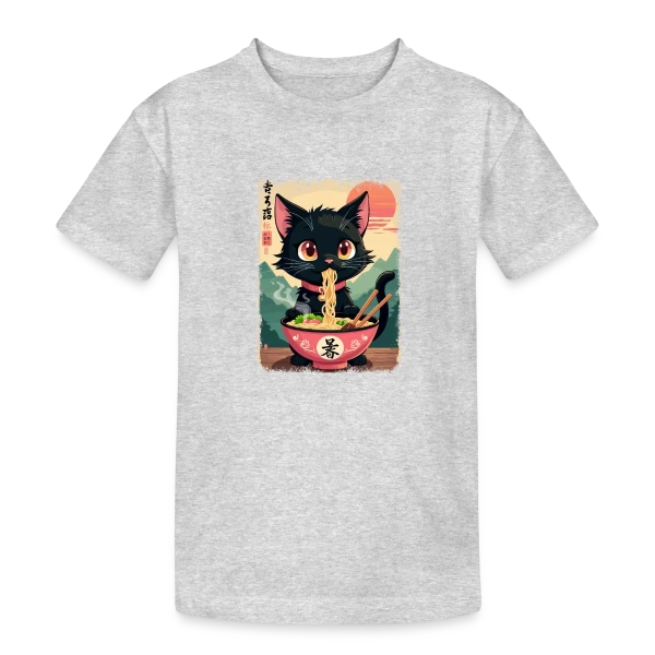 Chat Kawaii Ramen sur T-shirt coton épais ado