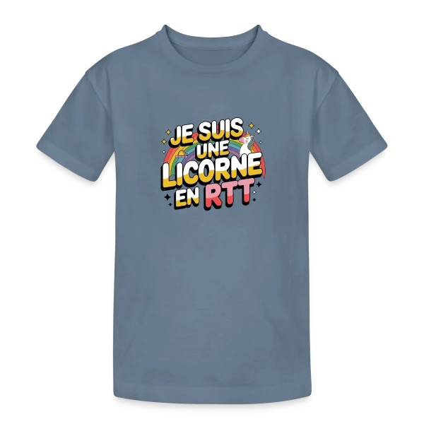 Licorne en RTT Arc-en-ciel sur T-shirt coton épais ado