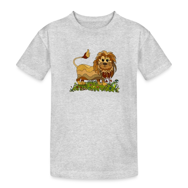 Lion Joyeux Prairie Fleurie sur T-shirt coton épais ado